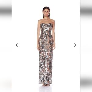 Bronx and Banco Dahlia Dark Silver Strapless Sequin Maxi Dress – Size L